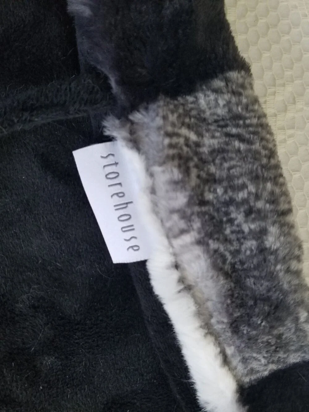 Storehouse Faux Fur Christmas Tree Skirt 56 in. Black White Check Soft Holiday
